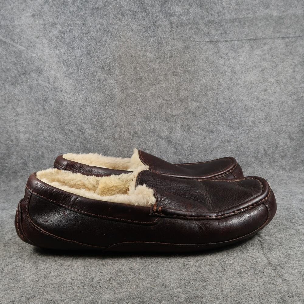 Ugg Shoes Mens 12 Ascot Slippers Loafer Slip On Leather Sheepskin Moccasin Brown